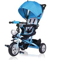 Tricycle évolutif enfant bleu DEUBA avec barre de poussée et pare-soleil pliable