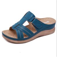 Sandales femme - ECELEN - Compensé - Cuir - Bleu