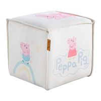 ROBA Pouf Bébé en Forme de Cube Peppa Pig - Pouf Enfant en Velours Doux - Beige / Motif Cochon