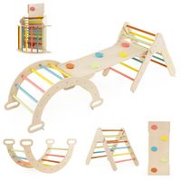 Triangle D’escalade Montessori COSTWAY 7 En 1 – Rampe Double Face, Arc Transformable En Bascule, Bois De Hêtre, 50 Kg, Dès 1 An