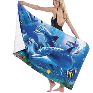 Playful dauphins énorme serviette pour deux 54”x 68" Big couverture serviette