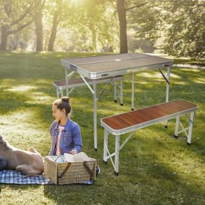 TABLE ET CHAISES CAMPING Table de pique-nique pliante avec 2 bancs, En alliage d'aluminium,Portable et légère Pour camping, salle à manger, barbecue