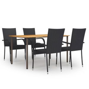 Ensemble table et chaise de jardin Ensemble de salle a manger de jardin meuble exterieur 5 pieces resine tressee noir