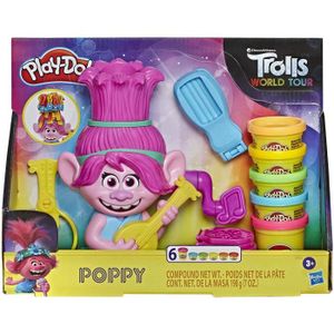 JEU DE PÂTE À MODELER Jeu de coiffure Play-Doh - Poppy Reine des Trolls - Cheveux qui poussent - 6 couleurs de pâte