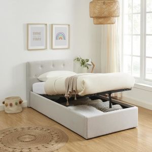 Banc bout de lit coffre avec rangement coloris beige design en velours L.  170 x P. 41 x H. 45 cm collection GENEVA