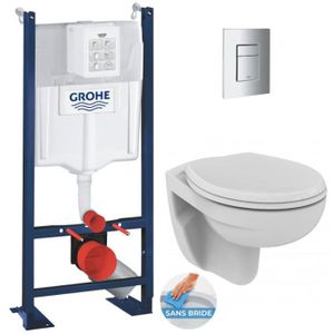 WC - TOILETTES Grohe Pack WC Bâti autoportant + WC Porcher rimless + Abattant + Plaque chrome mat (ProjectPorcher-5)