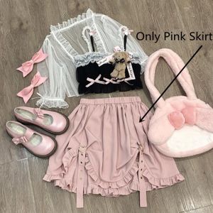 JUPE jupe à volants taille haute pour filles,Mini jupe Tutu plissée,noire,gothique,Lolita,Punk,mignon,mode,ceinture cœur- Pink Skirt