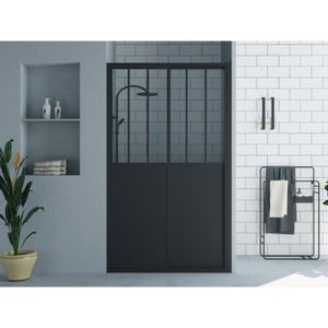 Paroi de douche fixe + porte coulissante DELTA noir mat 117-119.6 cm