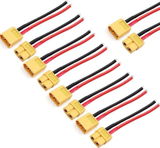 VISSQH 8Pcs XT60 Câble Mâle Femelle 53mm 14AWG Silicone - Connecteurs RC Lipo Batterie Jaune/Noir