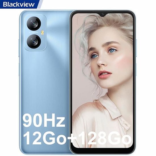 Téléphone portable 4G Blackview A52 Pro 6,517" HD+ 90Hz 12Go+128Go-SD 512Go 5180mAh 13MP+5MP Android 13 Dual SIM - Bleu Glace