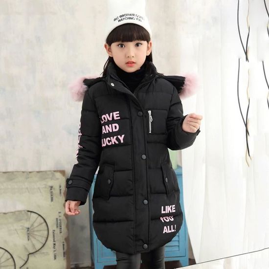 Veste Matelassée Fille - Fausse Fourrure Rose Et Noir - Taille 4 à 13 Ans - Hiver - Marque KRAFTD