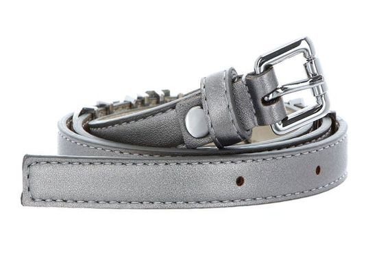 Ceinture En CUIR VÉRITABLE - Couleur Argenté Brillant, Taille ~90-95 Cm - Occasion Femme