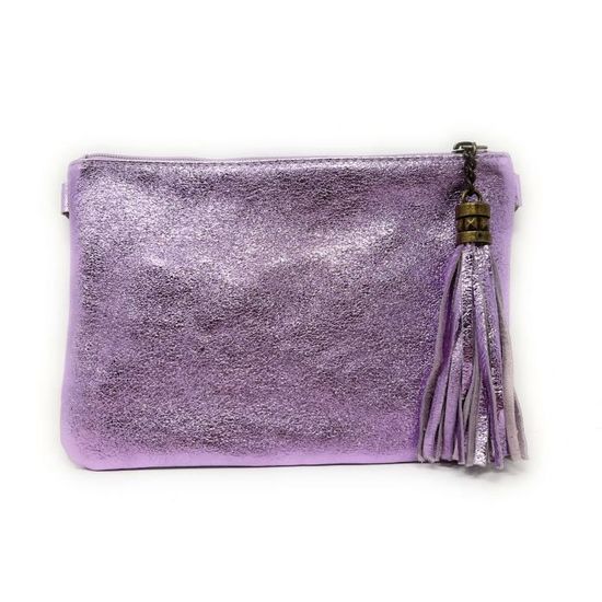 Pochette Zippée En Cuir Vachette Iridé Fabriquée En Italie - Taille S (10,5x16 Cm) - Noir - 6
