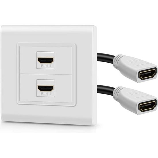 Plaque Murale RiteAV - Prise Casque 3,5 Mm + 1 Port HDMI - Blanc, Connexion Sans Outil, Pour Home Cinéma/bureau