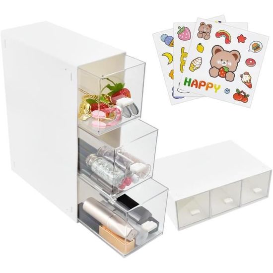 Boîte à Thé Avec 3 Tiroirs Transparents - Organisateur Pour Sachets De Thé, 22.8x16.5x7.2 Cm, Blanc, Rangement Cuisine/bureau
