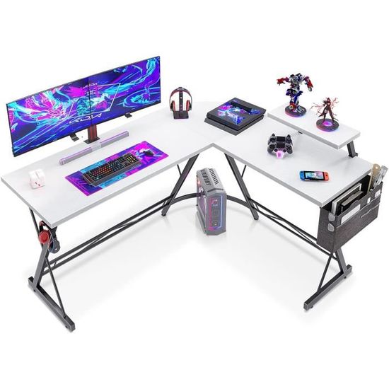 Bureau Gamer Corner BestOffice 128x128x90cm - Forme En L, Support écran Intégré, Pieds Réglables - Noir