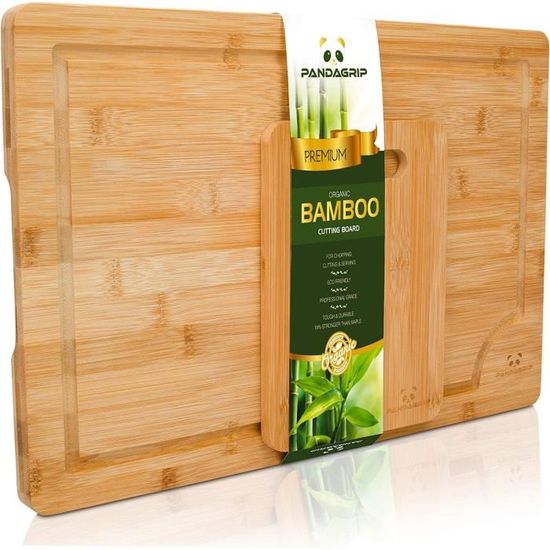 Planche à découper en bambou avec rainure à jus 43 x 28 x 2 cm Planche en bois robuste