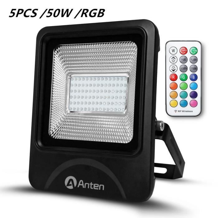 5X Anten® 50W RGB Projecteur LED IP65 Étanche Lampe Halogène 16 Couleurs 4 Modes, Plage de contrôle 20 mètres