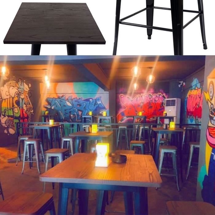 FIRNOSE Table de Bistro Table Haute de Bar Table à manger - Style industriel - Intérieur et Extérieur 60x 60 x 92 cm Noir/Marron