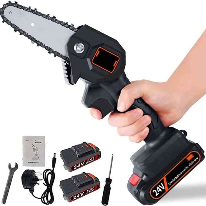 Mini tronçonneuse portative électrique sans fil rechargeable de 4 pouces 24 V, vitesse coupe réglable,pour la coupe du bois et métal