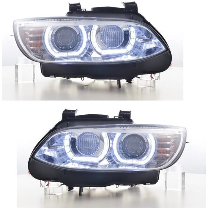 2 FEUX PHARE AVANT CHROME ANGEL EYES LED BI XENON D1S BMW SERIE 3 E92 E93 COUPE CABRIOLET 06/2006 - 02/2010
