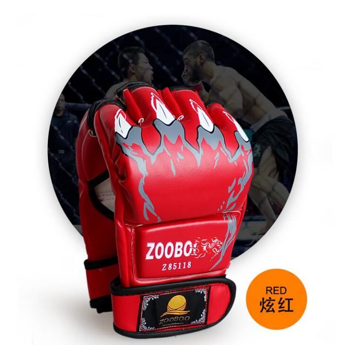 Gants de boxe Sanda gants Gants Muay Thai demi-doigts Gants UFC MMA gants (tigres, rouge)