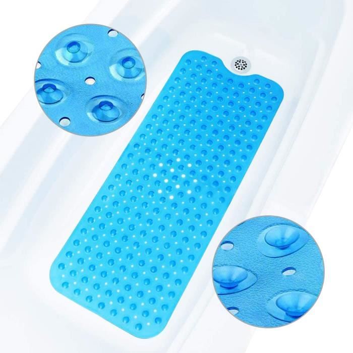 Tapis de Bain Antidérapant, 100 x 40 cm Extra Long Transparent PVC Tapis de Baignoire avec 200 Ventouses et Trous Drainage