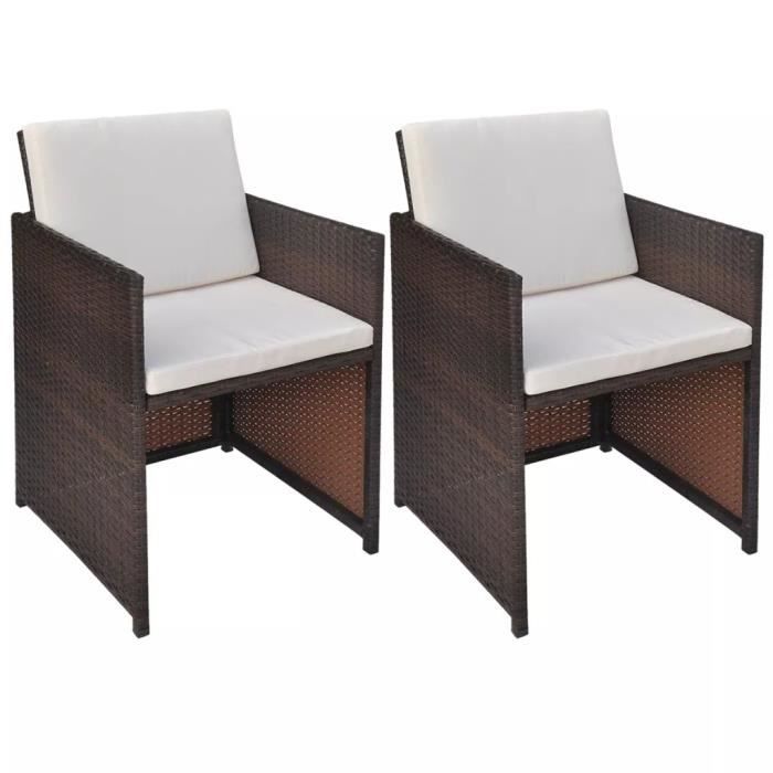 Lot de 2 Chaises de jardin Fauteuil de Jardin - Chaise Fauteuil avec coussins Résine tressée Marron Super *465581