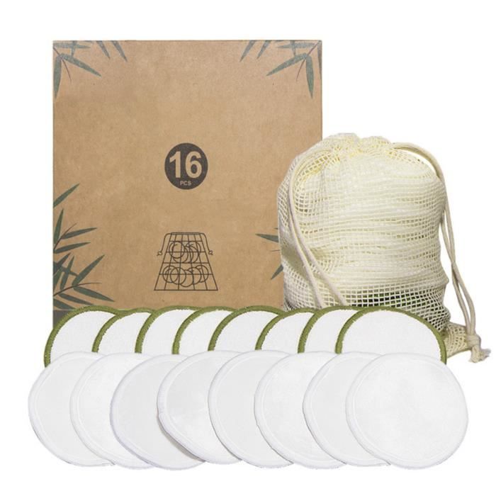Tampons Démaquillants Fibre De Bambou, Disques Coton Demaquillant Lavable, Sac De Lavage, Lavable Et Réutilisable -16Pcs Multicolore