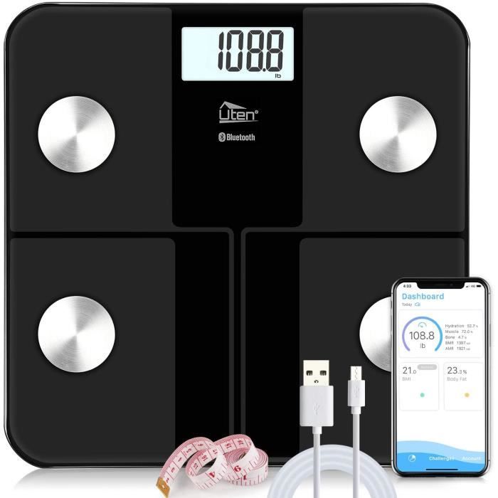 Pèse Personne Impédancemètre Balance Pèse Personne Électronique Numérique Balance Connecté Bluetooth avec 8 Données Corporelles (BMI