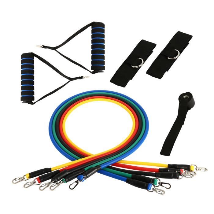 11pcs Bandes de Résistance élastiques,Bandes de Musculation Fitness Elastiques, poignées, Sangles de Cheville, Fixation pour Porte