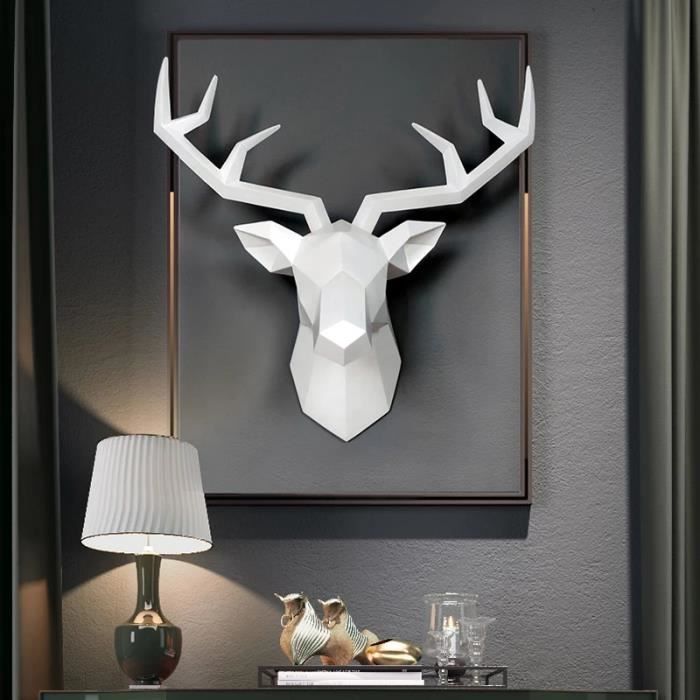 Accessoires de décoration de la maison 3D tête de cerf Statue Sculpture décoration murale Animal poupée salon décoration
