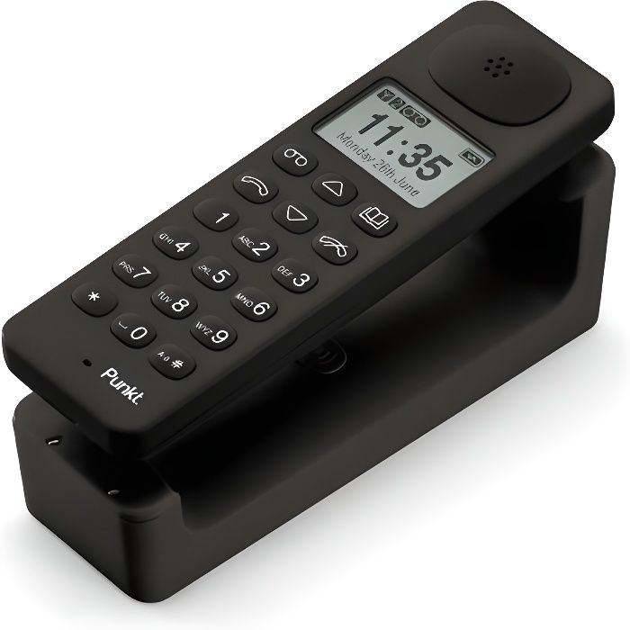 PUNKT. DP01 Téléphone Fixe sans Fil Design, DECT, avec Répondeur Intégré, Jusqu' à 6 Combinés, pour la Maison ou Le Bureau - Noir