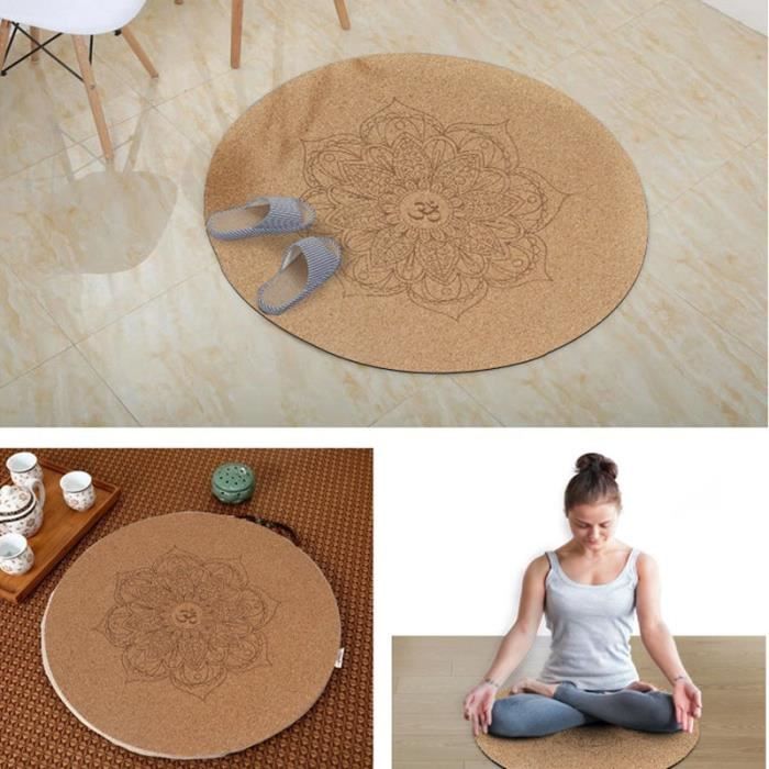 Tapis de sol,Tapis de Yoga rond en caoutchouc de liège, antidérapant, coussin de méditation, Pilates, pour la maison et l'extérieur