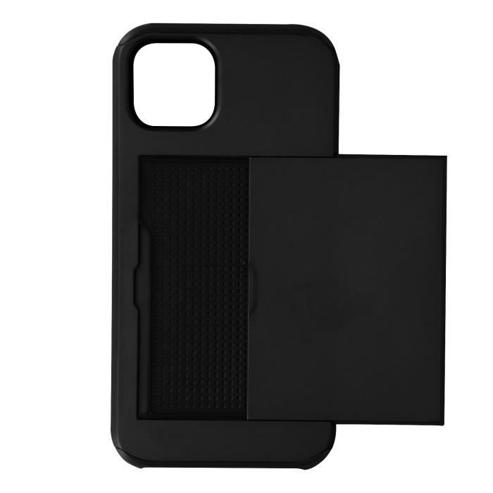 Coque iPhone 13 Mini avec Rangement Carte Coulissant Antichoc Defender Noir