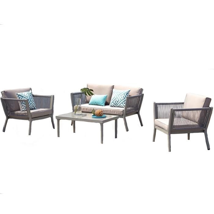 Anahma - Salon de jardin alu et corde Gris clair