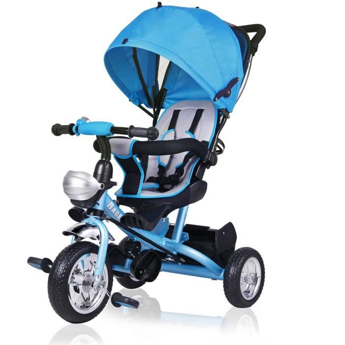 Tricycle évolutif enfant bleu 10 à 36 mois avec panier Pousette Vélo Canne directionnelle