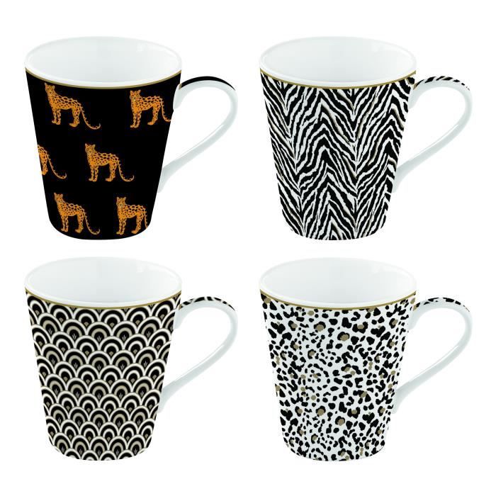 EasyLife - Coffret 4 Mugs en Porcelaine FINE COFFEE MANIA SAVANA