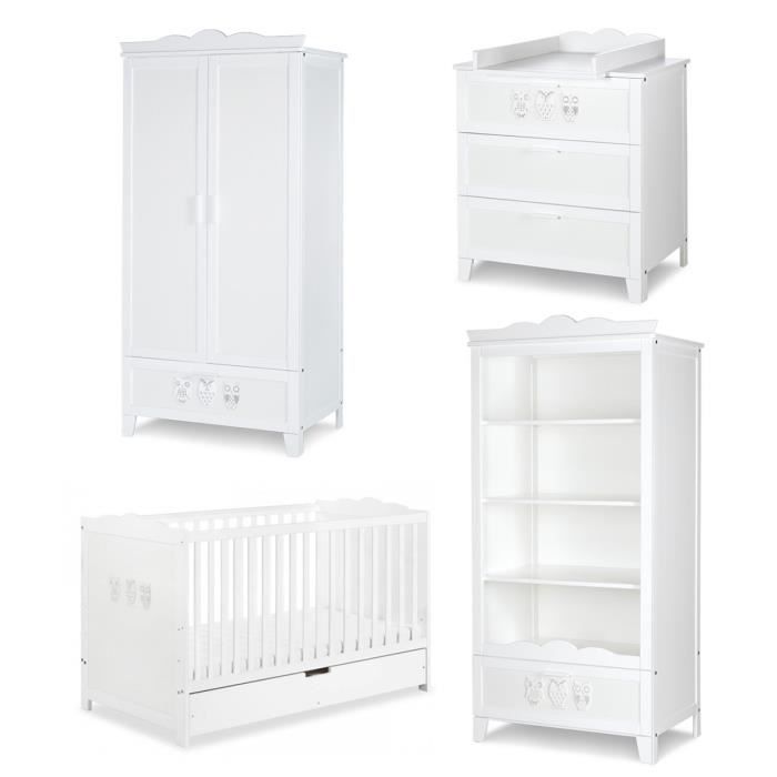 MARSELL Chambre bébé complète Lit évolutif + tiroir Commode à langer Armoire Bibliothèque Blanc