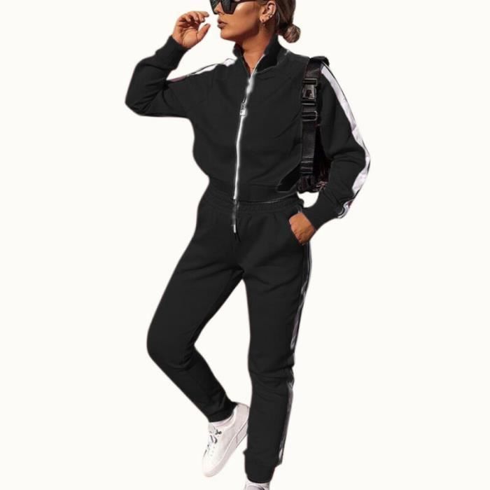 2PCS Ensemble de vêtements pour femmes Tenues de Dames Hauts Pantalons + Casual chemise à manches longues Loungewear Noir