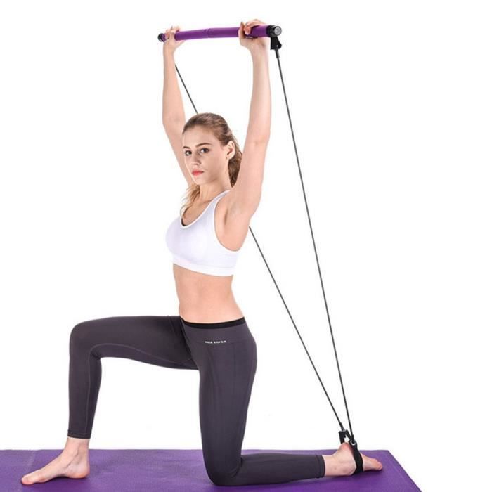 Yoga Pilates Stick avec boucle de pied Kit de barre de résistance à la résistance physique Core Gym - violet