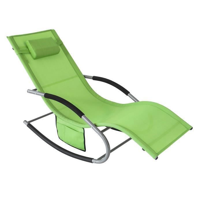 SoBuy OGS28-GR Bain de Soleil Chaise Longue Fauteuil à Bascule avec Appui-tête et Pochette latérale