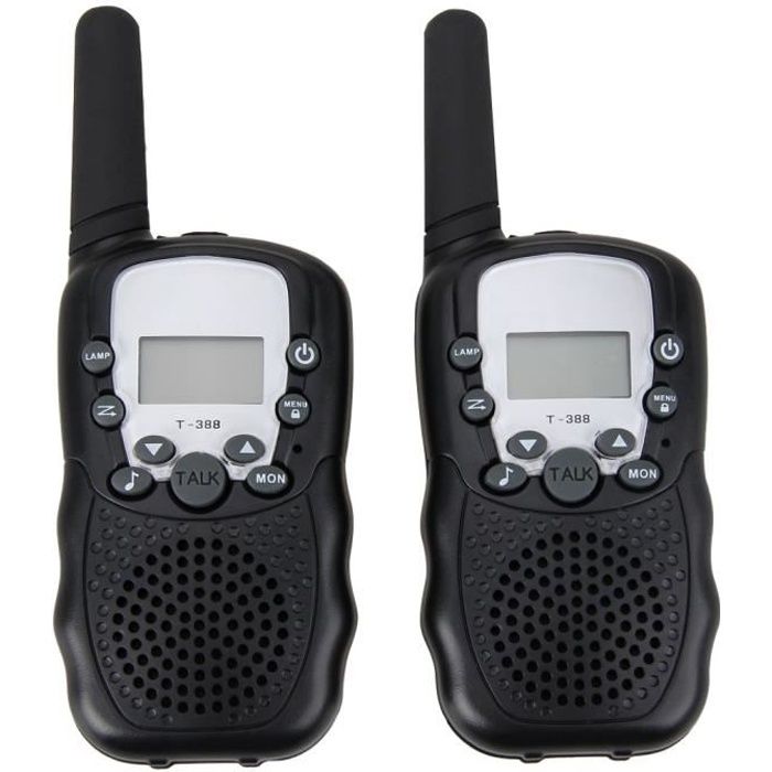 Deux 8 canaux Talkie Walkie PMR systeme UHF400-470MHZ 2-Way Radio Gamme de 3 km avec LED lampe Noir
