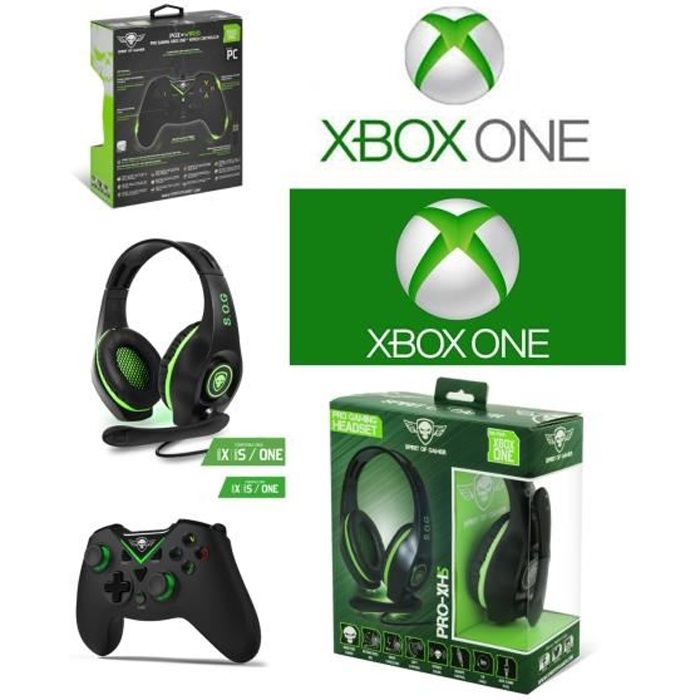 Pack Manette XBOX ONE-S-X-PC NOIRE SPIRIT OF GAMER + Casque Gamer PRO XH5 SPIRIT OF GAMER XBOX ONE/S/X/ CADEAU DE NOEL