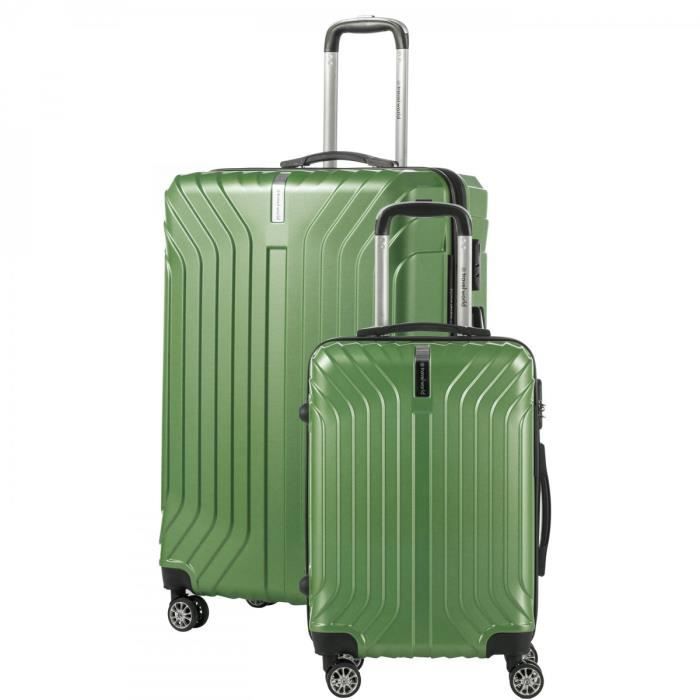 Set de 2 valises, 1 bagage cabine 55 cm et 1 bagage grande taille 65 cm,ABS,Vert,BAGAGE RIGIDE,TW00350/2SAP Vert
