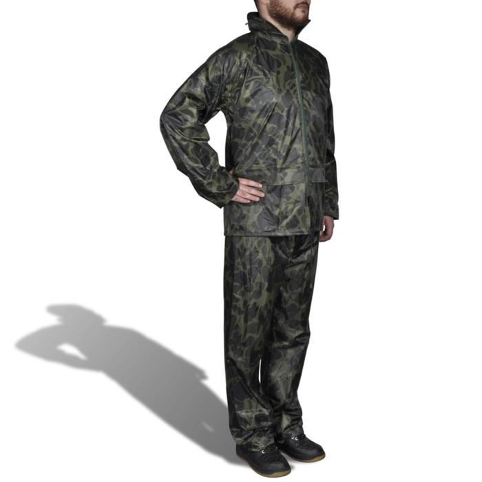 vidaXL Combinaison de pluie avec capuche 2 pcs Hommes Camouflage M