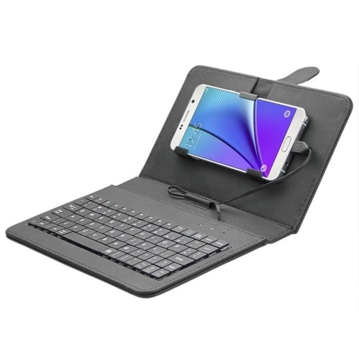 Claviers tablette Enkay Clavier filaire étui en cuir de protection avec support téléphone mobile Android Noir