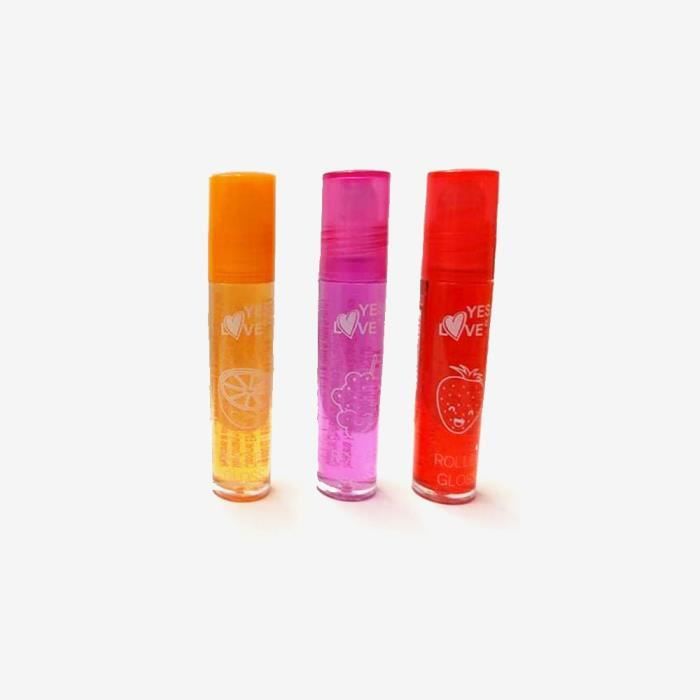 Lot de 3 Gloss Roll on Bille Fruite YL Parfum Orange / Raisin / Fraise - Roller Gloss Brillant a levres