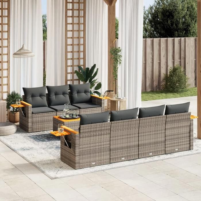 vidaXL Salon de jardin 8 pcs avec coussins gris résine tressée 3226648