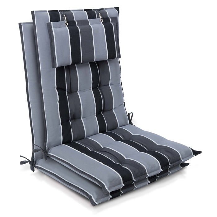 Set de 2 coussins de chaise Sun-HL 120x50x8cm Anthracite-Rayé Set de 2 coussins de chaise Sun-HL 120x50x8cm Anthracite-Rayé